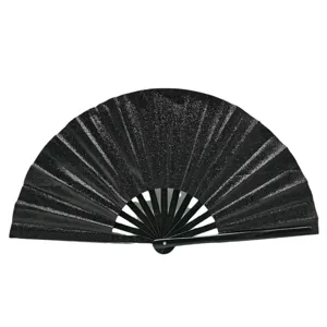 10 inch black glitter folding fan hand fan kung fu fan with bamboo ribs sparkling cloth