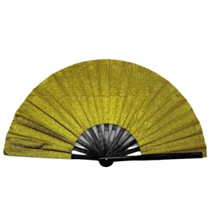 Gold glitter kung fu fan 33cm bamboo rib folding cloth fan for martial arts performance
