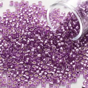 Cuentas de vidrio violeta 2mm con forro plateado para creación de joyas DIY