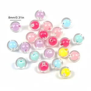 Cuentas de acrílico coloridas de 8 mm con diseño de perla en perla para joyas DIY