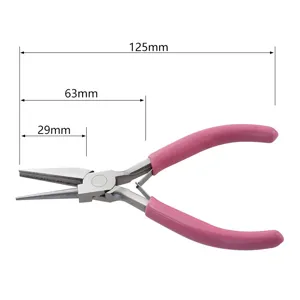 Detailed dimension markings of 5-inch pink jewelry pliers for DIY wire wrapping tool