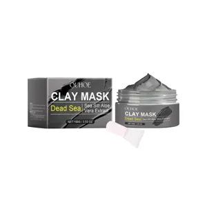 Mascarilla de arcilla del Mar Muerto OUHOE tarro con espátula y caja, limpieza facial profunda.
