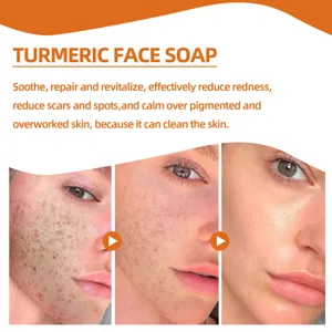 Savon visage au curcuma pour un nettoyage doux, une reparation de la peau et un soin anti-taches.