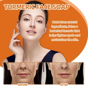 Savon visage au curcuma avec formule botanique naturelle pour éclaircir les taches et la peau.