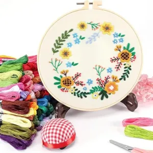 Kit de hilos de bordar de 50 colores con bastidor floral y accesorios de costura DIY