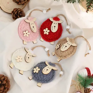 Mignons ornements suspendus de mouton en laine pour décoration de sapin de Noël, pendentif.