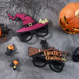 Halloween party eyeglasses funny witch hat pumpkin decor dress-up props detail view.