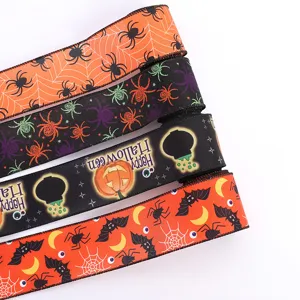 Halloween printed ribbon spider web pumpkin bat DIY party decoration craft webbing 4pcs