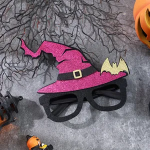 Halloween party witch hat glasses frame, pink glitter and black frame holiday costume prop.
