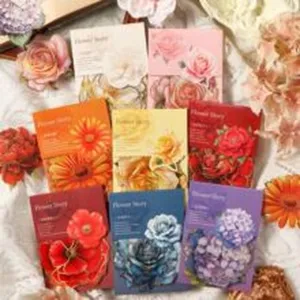Set mit acht Flower Story Vintage Blumensticker-Packs für kreatives DIY-Scrapbooking