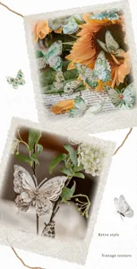 Pegatinas de mariposas vintage para scrapbooking con encaje y texturas de papel retro