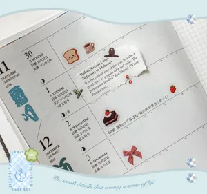 Gedetailleerd overzicht van schattige retro stickers op een plannerpagina voor DIY decoratie.