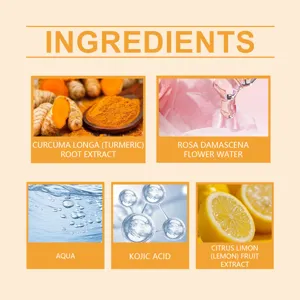 Infografica ingredienti del detergente viso alla curcuma con estratti naturali e formuleattive.