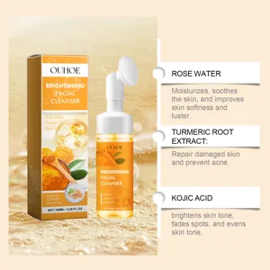 OUHOE detergente viso schiumogeno con pennello, 100ml delicato trattamento alla curcuma.