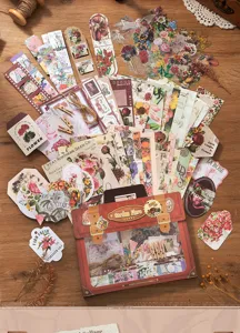 Lot de 120 autocollants et papiers vintage sur le thème floral pour le scrapbooking DIY.
