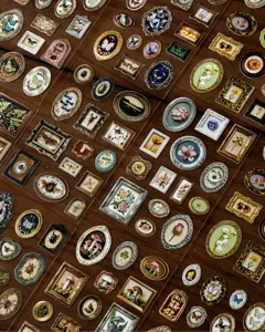 Detailed view of 3D vintage nature stickers with frames of butterflies, flowers, and insects