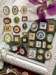 Vintage 3D floral stickers with ornate frames for antique scrapbook decoration 2pcs