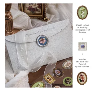 Detailed view of vintage 3D botanical stickers for journal and envelope decoration.