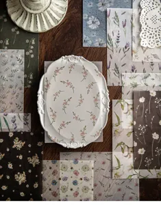 Detailed view of semi-transparent floral material paper for journaling and scrapbooking.