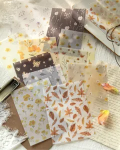 Detailed view of vintage botanical vellum paper with floral prints for scrapbooking décor