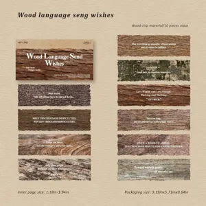 Detailed view of wood chip bookmarks with forest theme and inspirational quotes