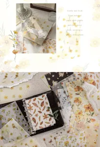Detailed view of translucent floral stationery paper with delicate patterns for scrapbooking
