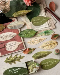 Vintage leaf-shaped wood bookmarks with poetry quotes for scrapbooking decoration