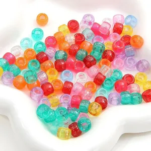 Assorted 9mm transparent glitter acrylic beads with large holes for DIY jewelry making