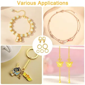 Various jewelry designs made using gold jump rings and lobster clasps components