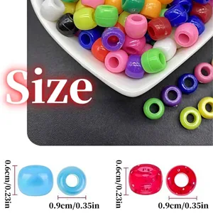 Colorful 9mm acrylic large hole pony beads with size measurements for DIY crafts