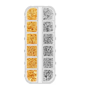 Jewelry making kit with gold and silver jump rings and lobster clasps in a storage box
