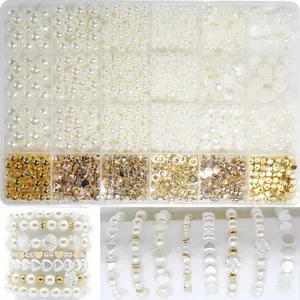 Acrylic Artificial Pearl Loose Beads For DIY Bracelet Necklace Jewelry Making Kit With Grid Organizer Box