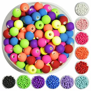 Cuentas Sueltas de Acrílico Mate para Hacer Joyas DIY Cuentas Redondas Lacadas de Colores Accesorios para Pulseras Collares