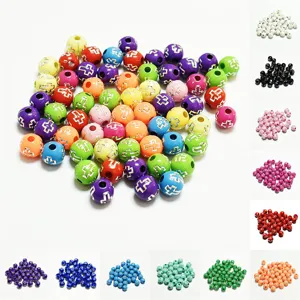 Perles Rondes Croix en Acrylique pour la Fabrication de Bijoux DIY Perles d'Espacement Croix Multicolores