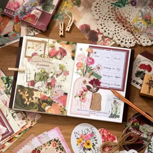 Pack de matériel de scrapbooking floral vintage avec 120 feuilles pour journal DIY et collage