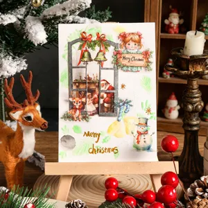 Carta decorativa vintage per scrapbook di Natale con illustrazioni e auguri festivi