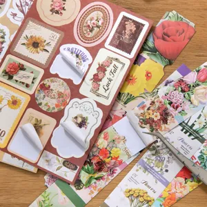 Set de 120 autocollants vintage fleurs pour scrapbooking et loisirs créatifs DIY