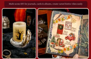 Detalle de pegatinas de Navidad y Halloween para decorar diarios y velas