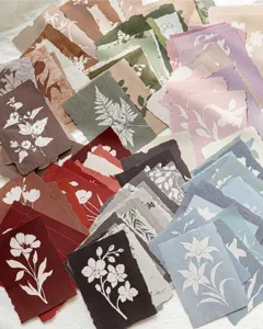 Macro view of vintage plant and floral silhouette scrapbooking material paper cards