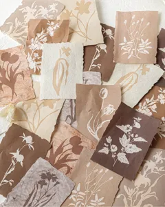 Vintage floral silhouette scrapbooking material papers with natural deckled edges set