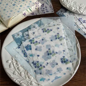 Gentle blue floral material paper set for journaling and DIY scrapbooking, 20 sheets.