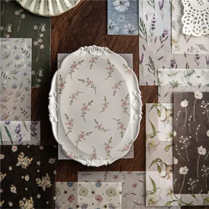 Vintage floral vellum paper scraps set for scrapbooking and journaling decorations
