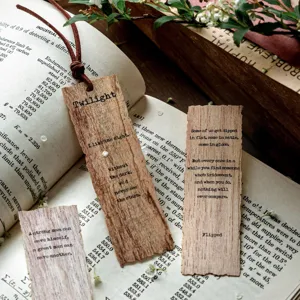 Vintage aesthetic wooden bookmarks with inspiring English quotes for journal decorations