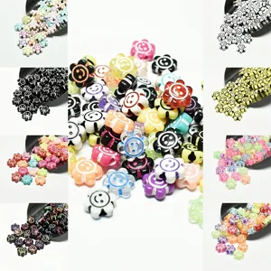 Cuentas de Girasol con Cara Sonriente de Acrílico de 10mm para Fabricación de Joyas DIY Pulsera Collar Cuentas Sueltas Multicolor