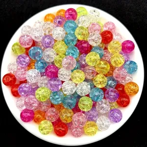 Close-up of mixed color 8mm acrylic crackle beads for DIY jewelry making crafts