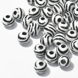 Perline in Acrilico con Stampa Zebrata Perline Distanziatrici Rotonde Multicolore per Creazione Gioielli Fai da Te Accessori per Bracciali e Collane per Bambini