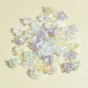 Close-up detail of 11mm iridescent mixed AB color lily-shaped acrylic flower beads