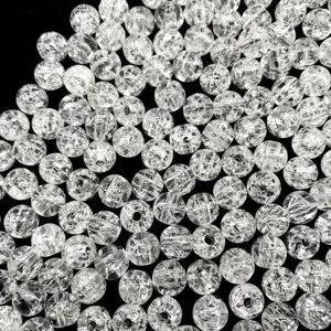 Acrylic Crackle Loose Beads Round Clear Transparent Ice Textured Spacer Beads For DIY Bracelet Necklace Earring Jewelry Making Accessory Craft Supplies