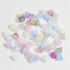 Detailed view of 11mm frosted flower beads in mixed pastel colors for DIY jewelry