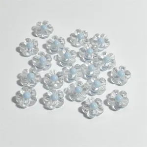 Cuentas de flores acrílicas transparentes de 12 mm con núcleo azul para hacer joyas y accesorios